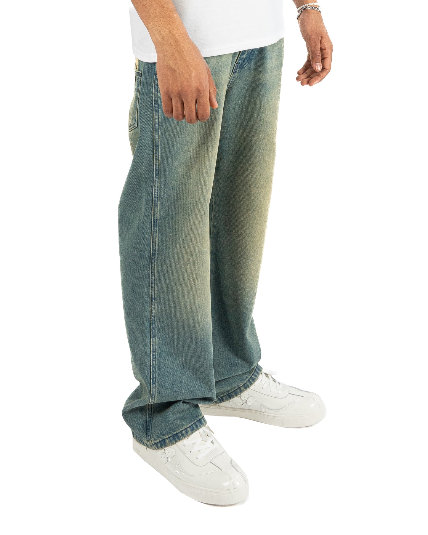 Monogram Baggy Jeans Light Blue/Green Wash