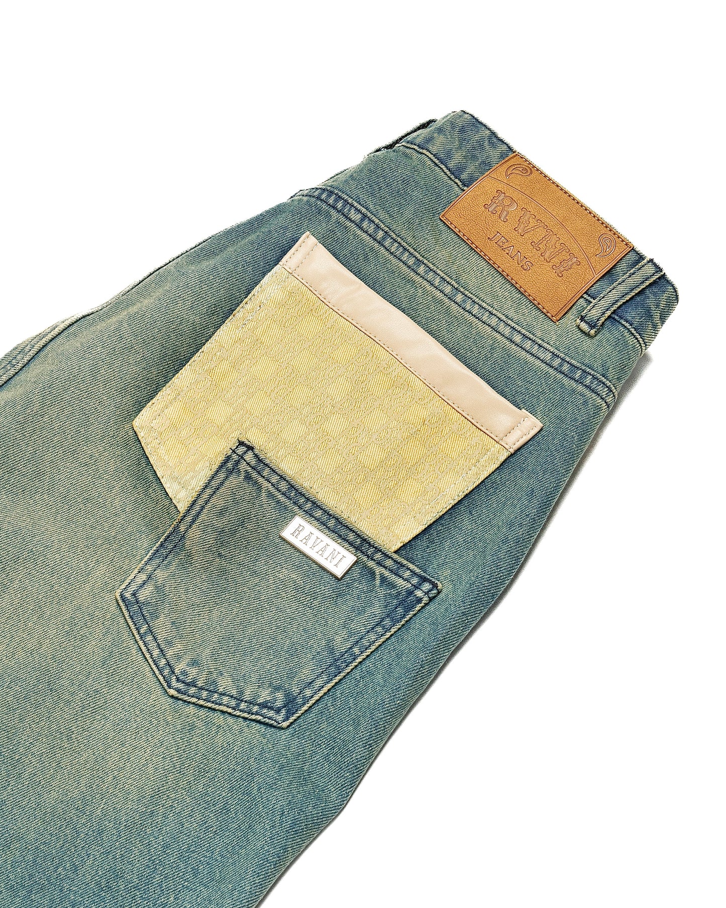 Monogram Baggy Jeans Light Blue/Green Wash